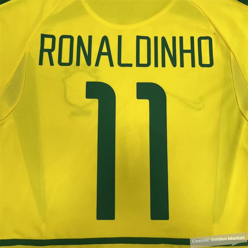 2002 World Cup Brazil Retro Jersey No. 11 Ronaldinho Soccer Jersey