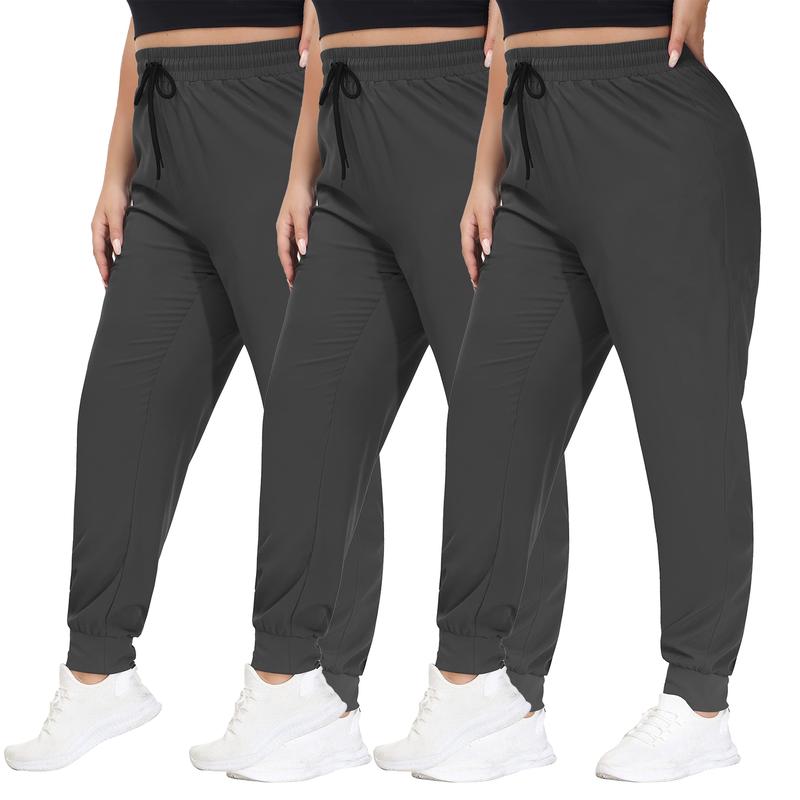 SHOWITTY 3 Pack Women's Plus  Joggers with Pockets, Comfy High Stretch Workout  Yoga Pants for Women, Basic  High Waist breathable Sweatpants leggings