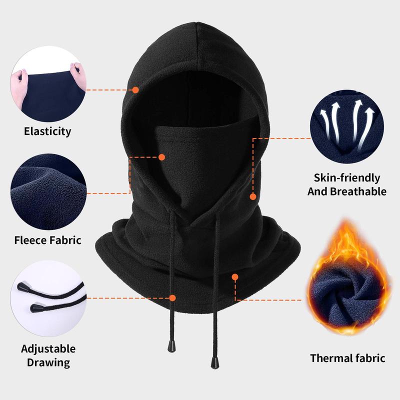 Solid Color Drawstring Closure Balaclava Hat, Windproof Neck Gaiter Hood, Lightweight Warm Winter Head Protection Balaclava Hat for Ski and Outdoor Enthusiasts