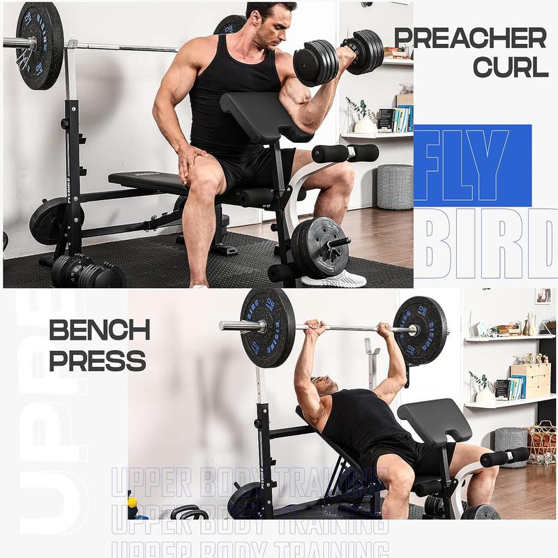 FLYBIRD Standard Weight Bench, Bench Press Set with Preacher Curl Pad and Leg Developer for Home Gym Full-Body Workout