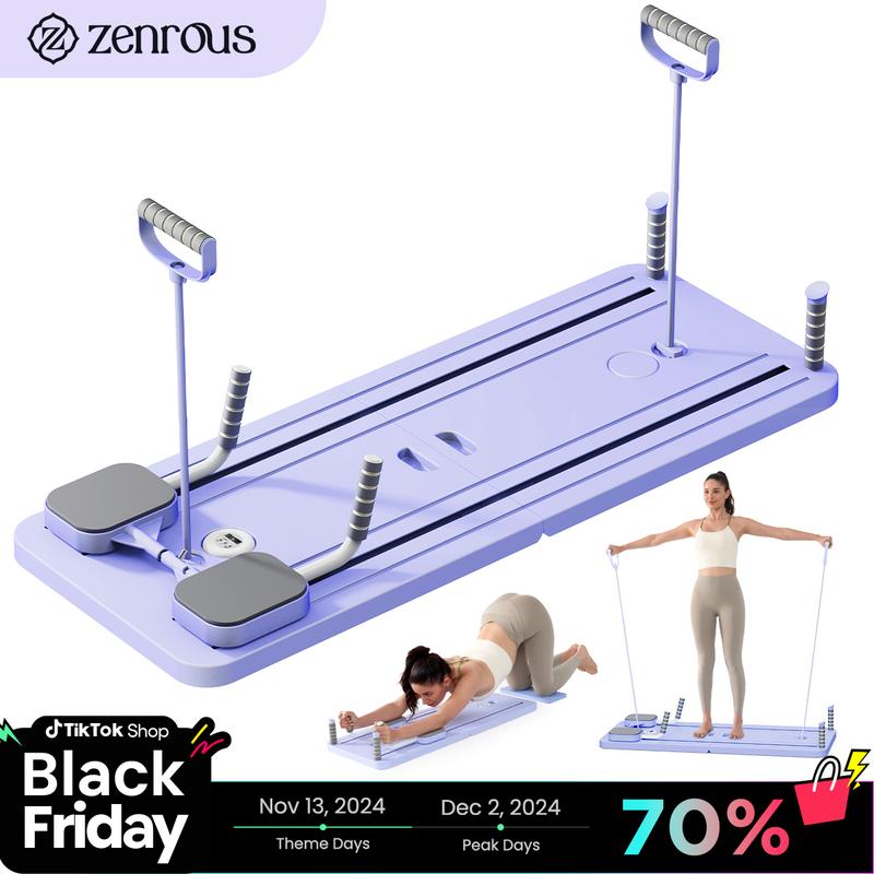 ZENROUS Multi-functional Ab Exercise Board, Foldable Home Pilates Reformer, Maximum Load 300 lbs Fitness Board with Kneeling Pad and Timer, Abs Workout Equipment for Abdominal & Core Strength Training