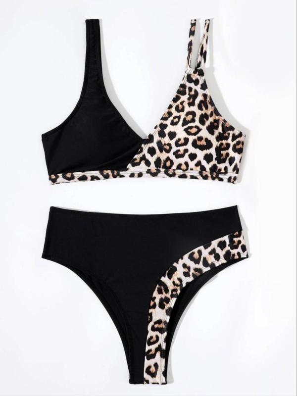 Women's Leopard Patchwork & Floar Print Bikini Set, Casual Adjustable Strap Swim Top & Swim Bottom Swimsuit, 2024 Summer Bathing Suit, Ladies Summer Swimwear