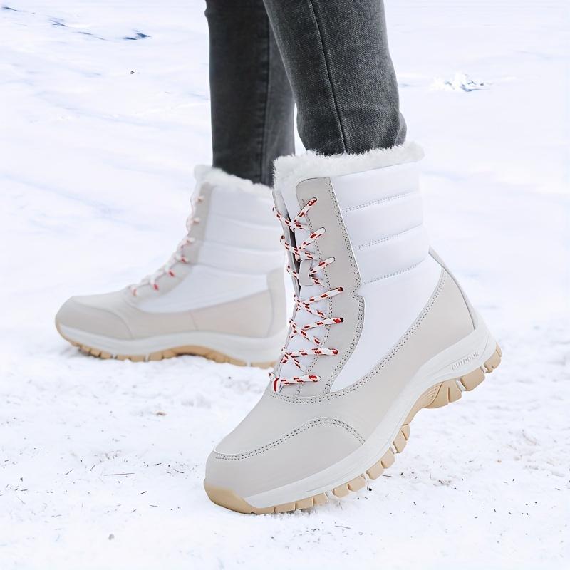 Trendy Plush Lined Thermal Furry Snow Boots with Non-Slip Round Toe, Warm Winter Hiking Boots for Men and Women