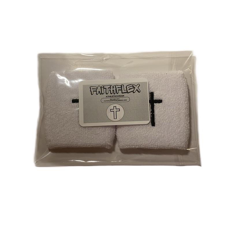 FaithFlex Athletics Wristbands Sweatbands Christian Athletic Apparel White Black Cross