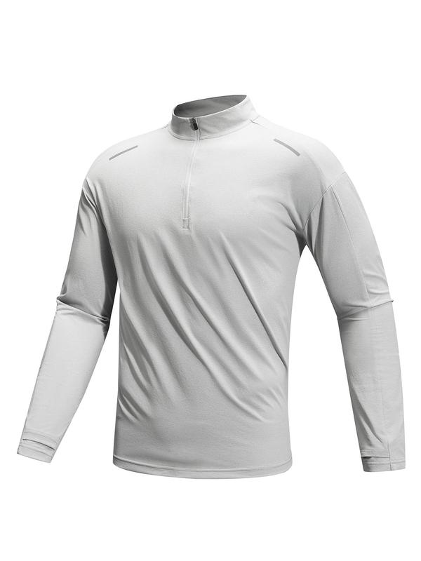 Men's Solid Half Zip Up Long Sleeve Tee, Quick Drying Breathable Stand Collar T-shirt for Outdoor Activities, Men's Top for Fall & Winter