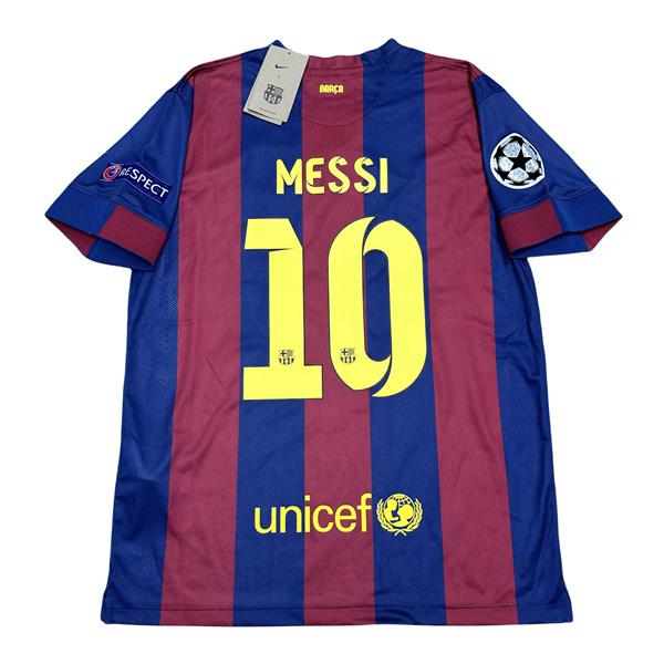 NIKE 1415 Season Barcelona Home Champions League Final Short Sleeve Top Lionel Messi No.10 Retro Soccer Jerseys Quick Drying