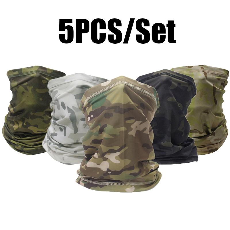 5PCS Half-face Camouflage Ice Silk UV Protection Mask for Men and Women,Soft Windproof, Hiking Cycling