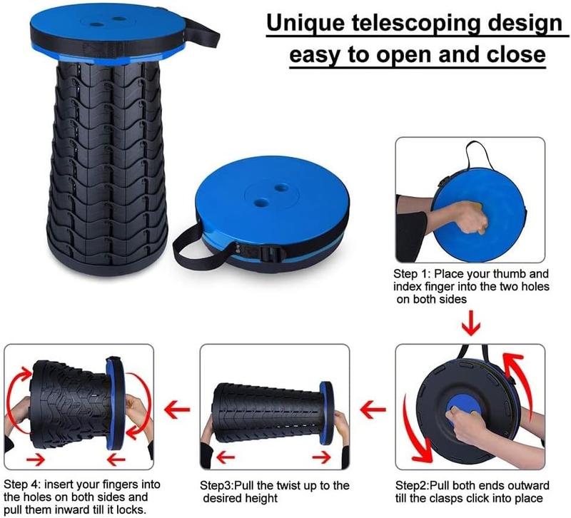 2024 Upgraded Collapsible Stool - Lightweight & Sturdy, 1000lbs Max Weight, Portable Retractable Folding Chair for Camping & Outdoors