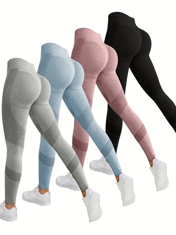 Women's Solid High Waist Sports Leggings, Sporty Moisture-wicking High Stretch Yoga Leggings, Ladies Sportswear for Indoor Outdoor Wear