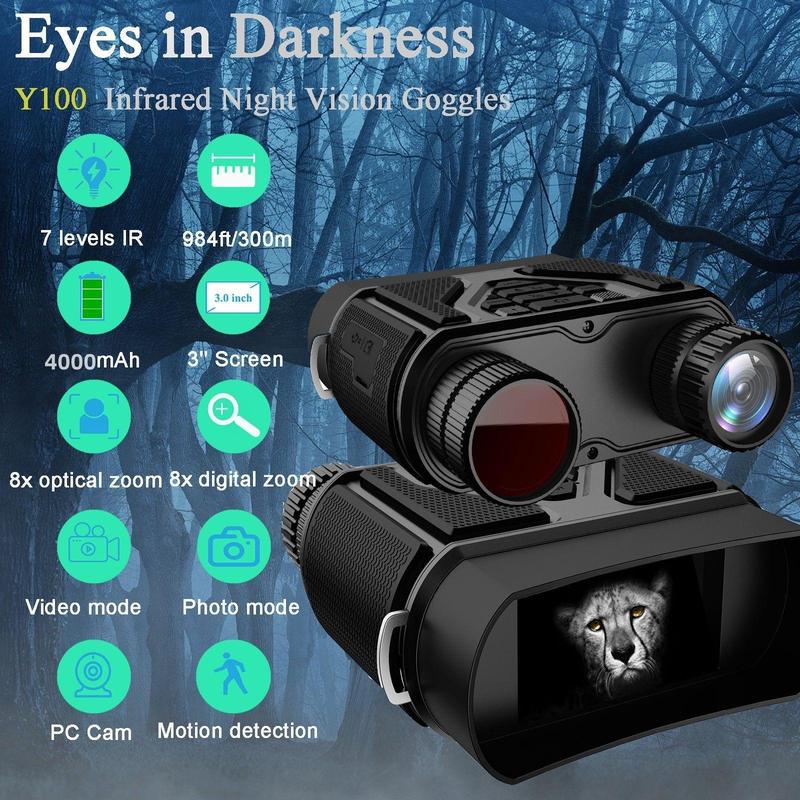 4K Infrared Night Vision Binoculars, Rechargeable Binoculars with Anti-shake Motion Detection, Suitable for Camping Hunting and Security