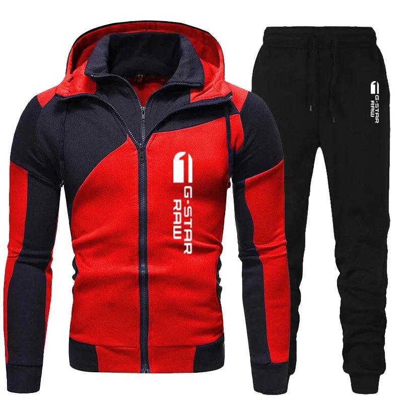 Men Tracksuit Double Zipper Two Pieces Set Mens Sportswear Male Jacket Hoodie and Pants Sweatsuit Hoodies+Pants