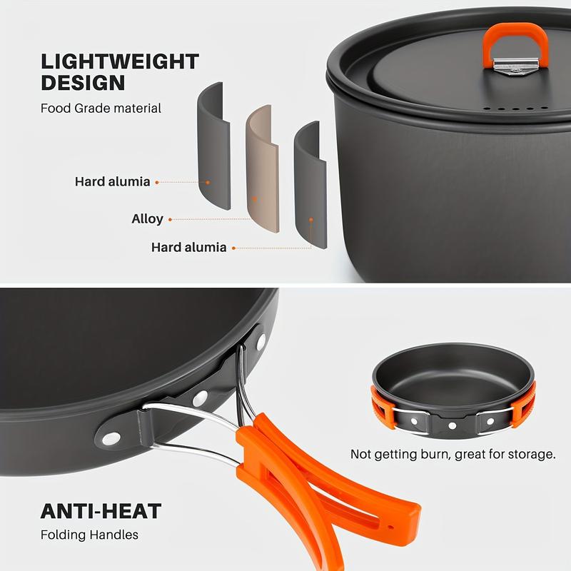 Camping Cooking Cookware Mess Kit - Non-Stick Lightweight Pot Pan Kettle Set with Collapsible Pour Over Coffee Dripper, Outdoor Kitchen Cook Essentials Gear for Camping Hiking Picnic camping stove