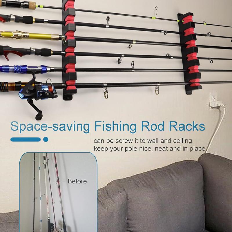 Fishing Rod Holder, 1 Pair Wall Mounted Fishing Rod Storage Rack, Multifunctional Fishing Rod Holder for Garage & Boat