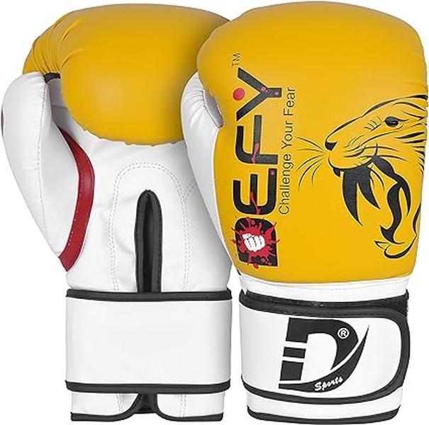 DEFY Boxing Gloves for Men & Women Training MMA Muay Thai Premium Quality Gloves for Punching Heavy Bags, Sparring, Kickboxing, Fighting Gloves Tiger Model sap  gloves