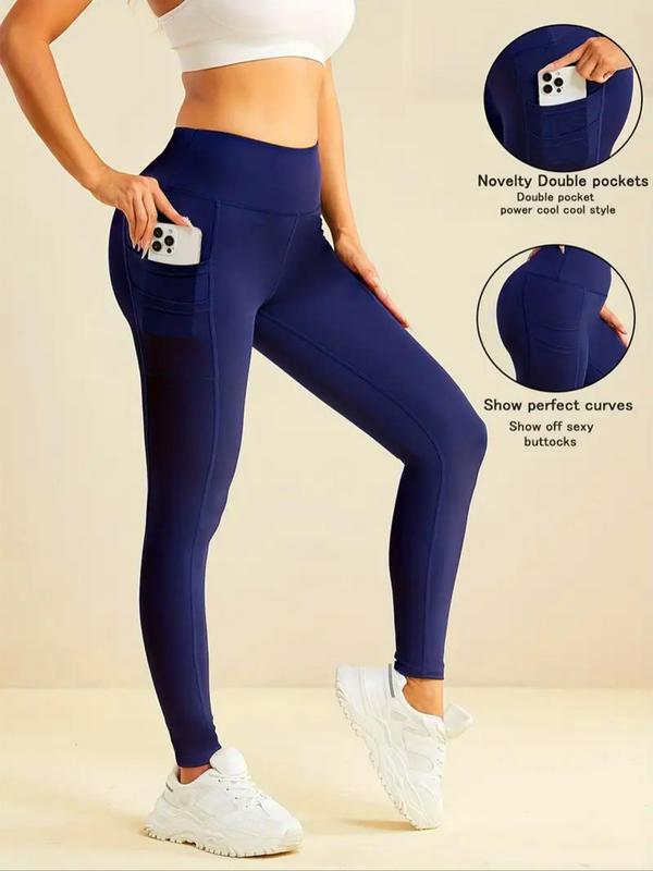 Women's Solid Pocket Sports Joggers, Casual Comfy Breathable High Stretch Yoga Leggings, Ladies Sportswear for Indoor Outdoor Wear