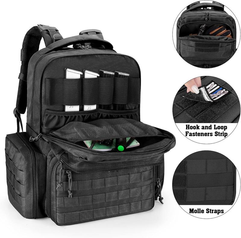 Tactical Pistol Backpack with 6 Pistol Cases, Gun Range Backpack with 10x Magazine Slots for Shooting and Hunting, Black