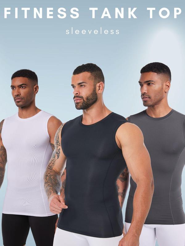 Men's Solid Color Round Neck Compression Shapewear Tank Top, Quick Drying Breathable Sleeveless Shaper Vest, Men's Shapewear for Daily Wear Tummy Shaper Bodysuit