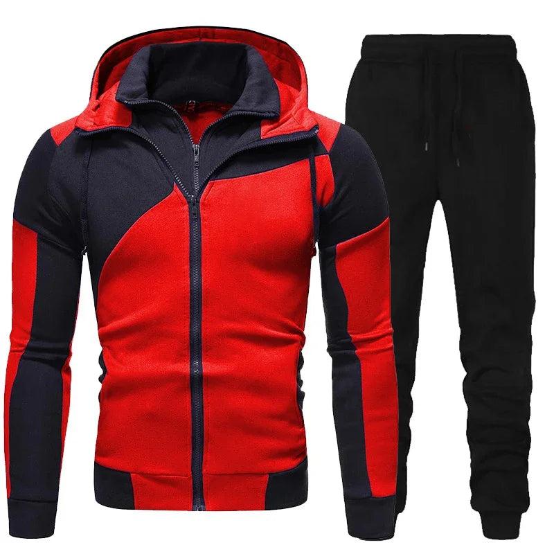 Men Tracksuit Double Zipper Two Pieces Set Mens Sportswear Male Jacket Hoodie and Pants Sweatsuit Hoodies+Pants