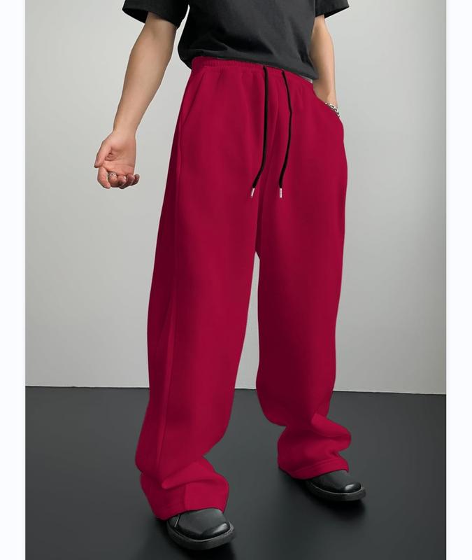 Drawstring Waist Winter Warm Straight Wide Leg Baggy Pants Workout Athletic Sweatpants with Pocket