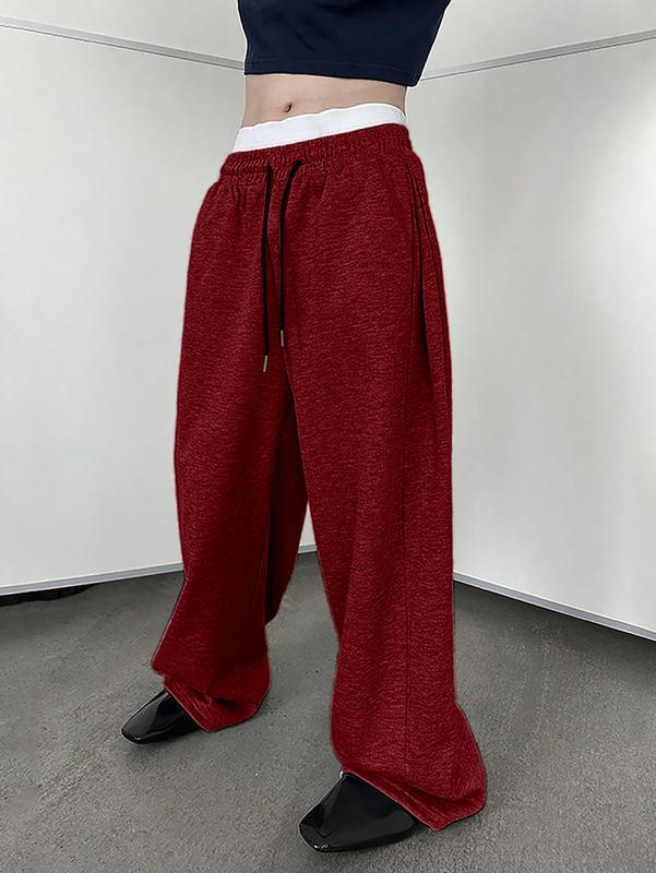 Drawstring Waist Winter Warm Straight Wide Leg Baggy Pants Workout Athletic Sweatpants with Pocket