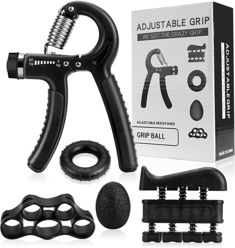 5 PCS Grip Strengthener Workout Kit - Forearm Grip Adjustable Resistance Hand Gripper - Finger Exerciser, Grip Ring & Stress Relief Grip Ball - Muscle Building and Hand Injury Recovery finger gripper