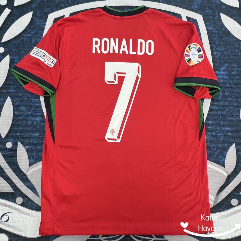 Euro 2024 Portugal Home Cristiano Ronaldo NO.7 Red Short Sleeve Football Jersey