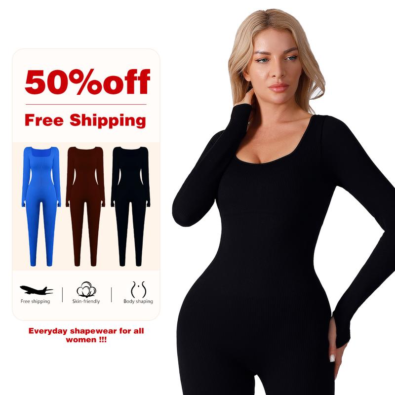 GQF Women's   Ribbed Long Sleeve Sport Jumpsuits3306[comfort shaping sculpting confidence-boosting belly-control bodysuit and shapewear]