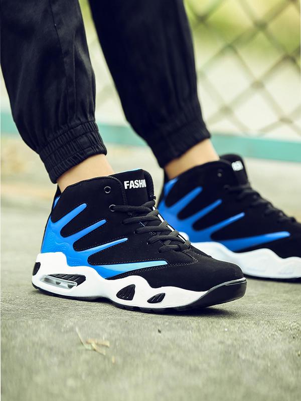 Men's Colorblock Lace Up Front Basketball Shoes, Lightweight High Top Outdoor Sports Sneakers, Athletic Shoes, Gym Shoes, Fall Running Shoes, Back To School Outfits