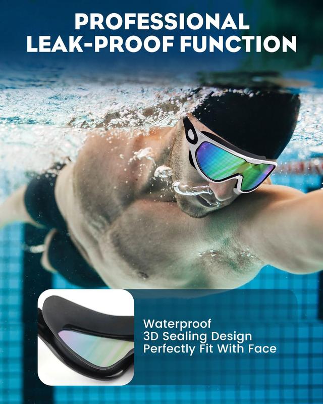 Swim Goggles 2 Pack, Wide View Anti Fog & UV Swimming Goggles, No Leaking Goggles Swimming Adult Men Women