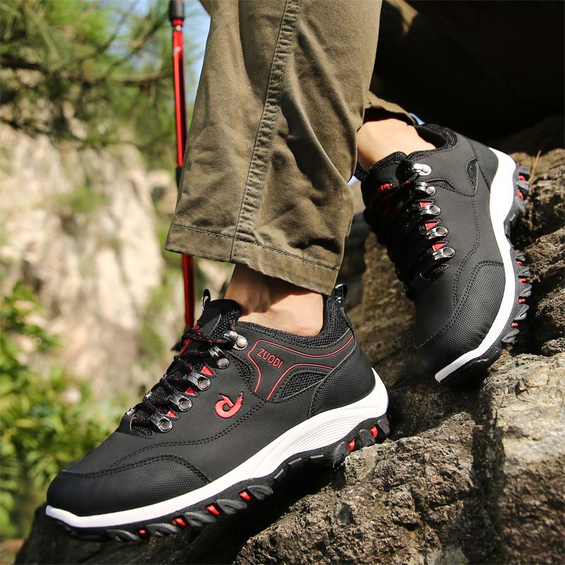 Men's Outdoor Sports Shoes Casual Leather Sneakers Breathable Waterproof Camping Shoes Anti-slip Shock Absorption Hiking Shoes