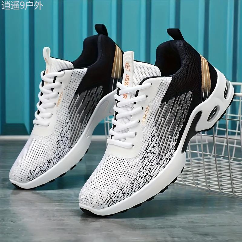 Men's Road Running Shoes, Stability Pronation, Sports & Outdoor, Lace-Up Closure, Low Top Design, Fabric Upper & Insole, Rubber Sole, Geometric Pattern, All-Season