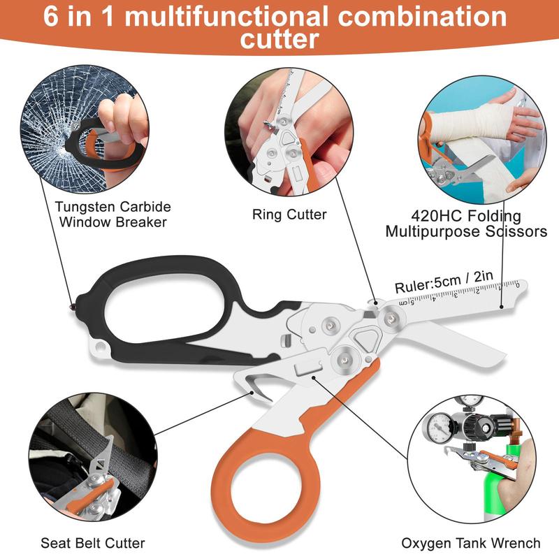 6 in 1 Multifunctional Tactical Scissors with Sheath, 1 Set Multipurpose Scissors with Screwdriver, Portable Scissors for Outdoor Camping Hiking