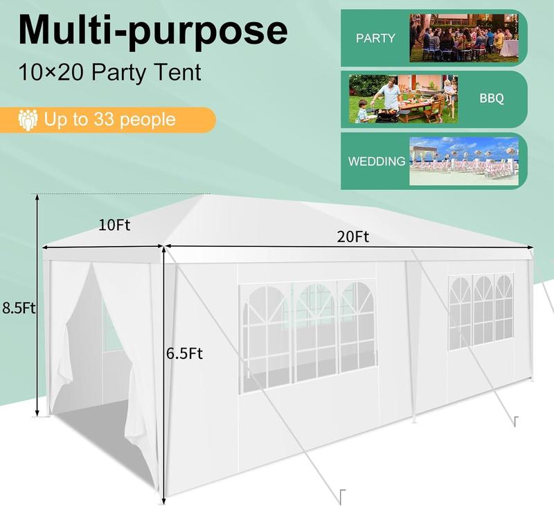 COBIZI 10'x20' Party Tent, Large Canopy Tent for Weddings, BBQ, Parties, Patio Camping Gazebo, Waterproof