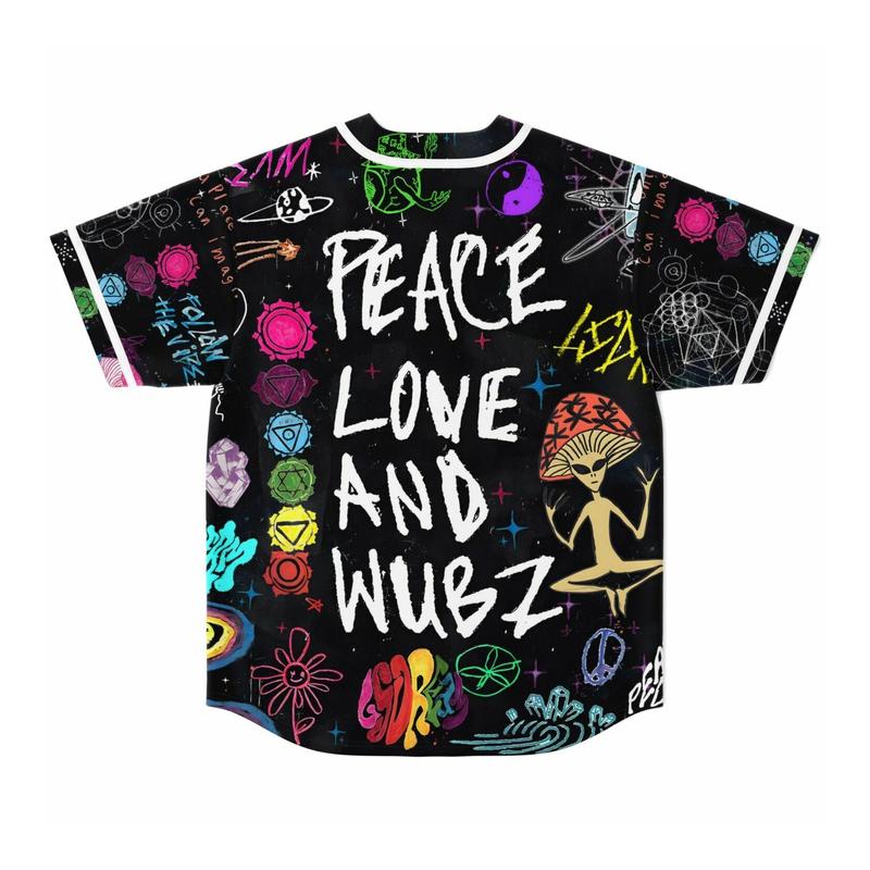 DJ LSDream Mushroom Rave Baseball Jersey, EDM Festivals 2024 Thin Button Down Shirt, Peace Love And Wubz Outfit Ideas For Rave Lovers, Game Day Outfits, Gift For Fan