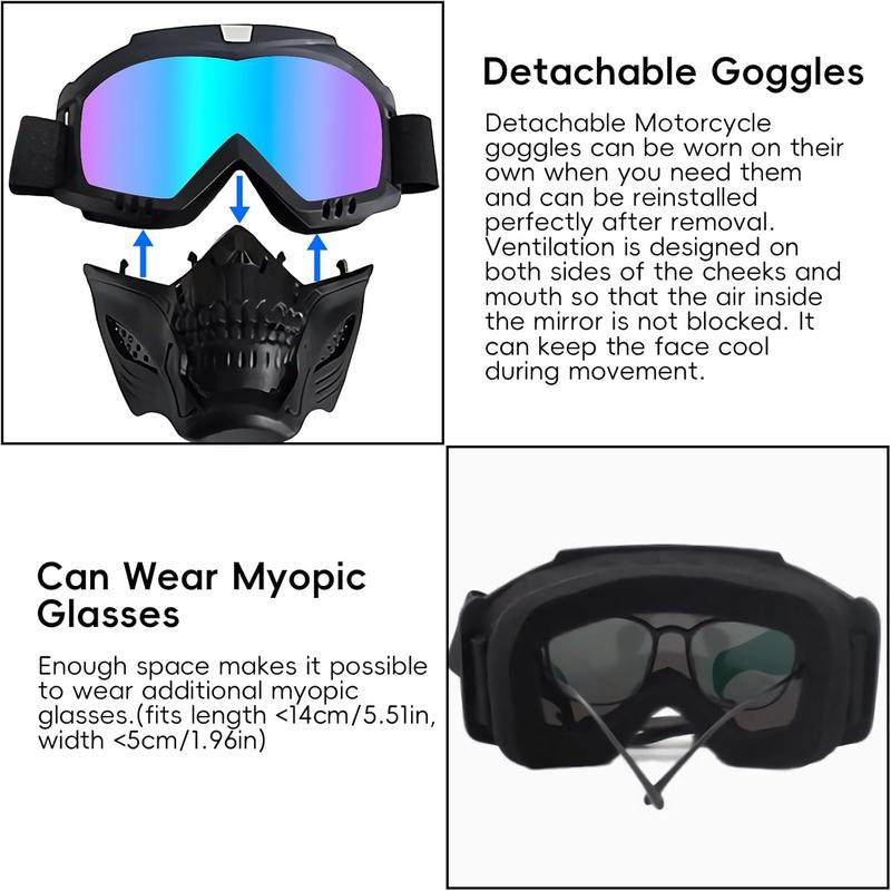 Stylish Glasses for Bicycling - Fog Proof and Warm, Adjustable Cool Skull Retro Riding Motorcycle Goggles