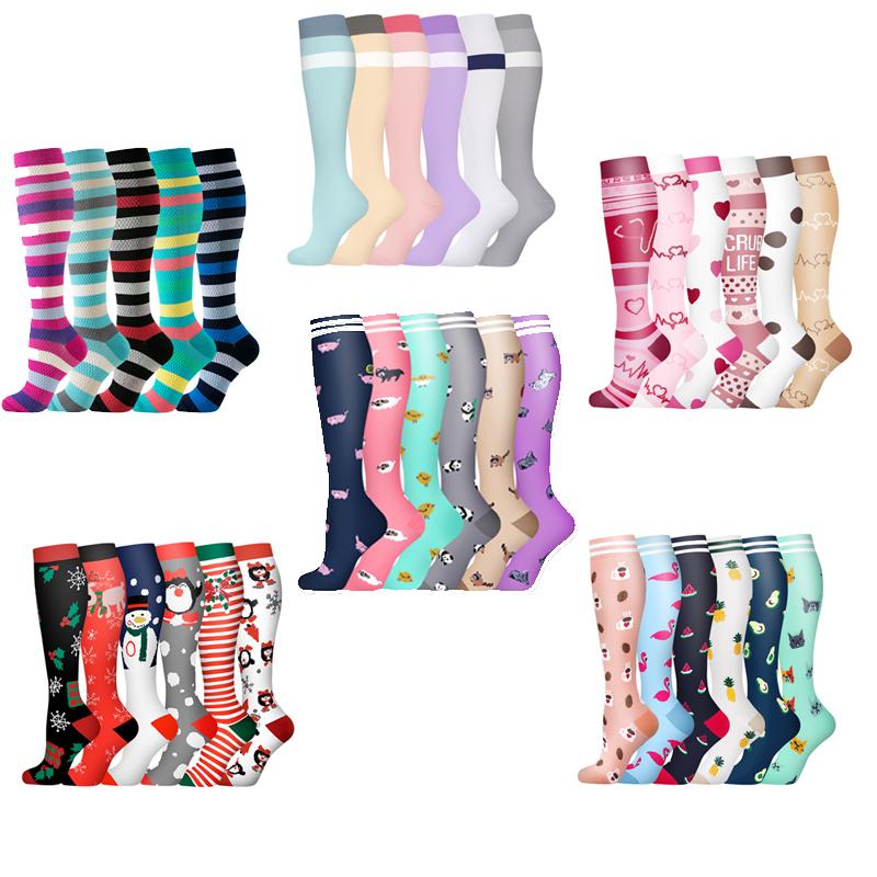 6 Pairs of Compression Socks for Running and Sports - Breathable Cotton Socks with Anti-Slipping and Friction Design - Christmas Day Socks