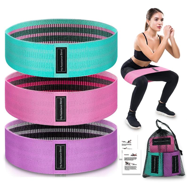 Exercise Bands, 3 Levels Fabric Resistance Bands for Working Out, Workout Bands Resistance for Women & Men, Multi-colored Fabric Booty Bands for Leg Strength Training, Rehab, Yoga