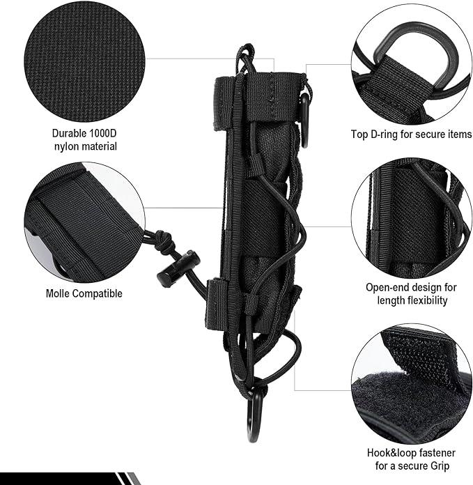 OneTigris MOLLE Flashlight Holder for Belt Pouch for Torch Linear Hand Tool with Open-top MOLLE Strap for Vertical & Horizontal Carrying