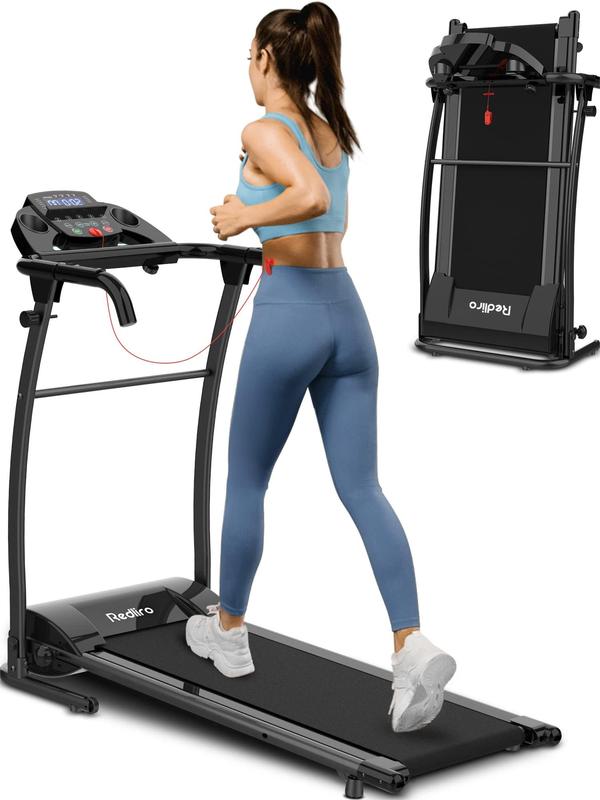 Redliro Electric Treadmill Foldable Exercise Walking Machince for Apartment Home Office Jogging Compact Folding Easy Assembly 12 Preset Program 2 Wheels LCD Display