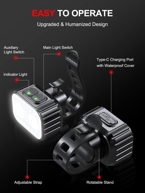 Cuvccn Bike Lights, Rechargeable Bicycle Lights Set Super Bright 8+12 Modes, IPX6 Waterproof Bike Lights for Night Riding Cycling Safety