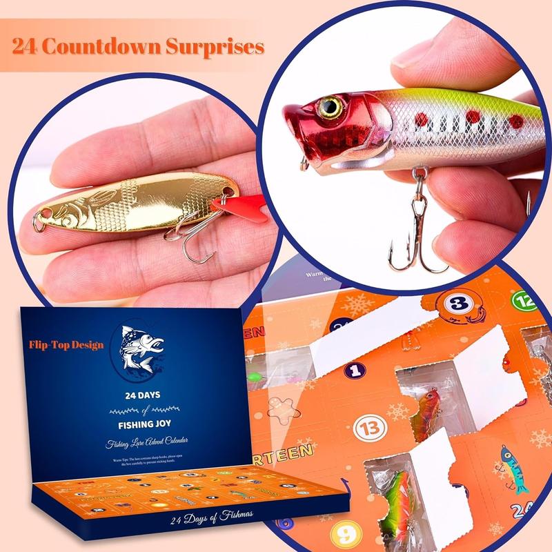 Fishing Lures 24 PCS Advent Calendar Fishing Christmas Countdown - 24 Days Fishing Lures Set for Fisher Adult Men Teen Boys - 2024 Xmas Surprise Gift