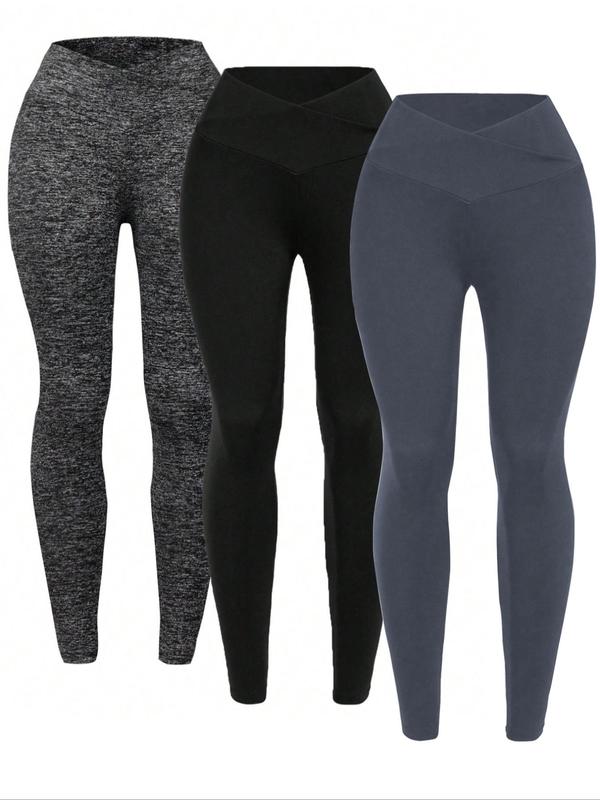 Women's Solid Color High Waist Sports Leggings, Casual Comfy Breathable Skinny Pants for Yoga Gym Workout Running, Ladies Sportswear for Spring & Fall