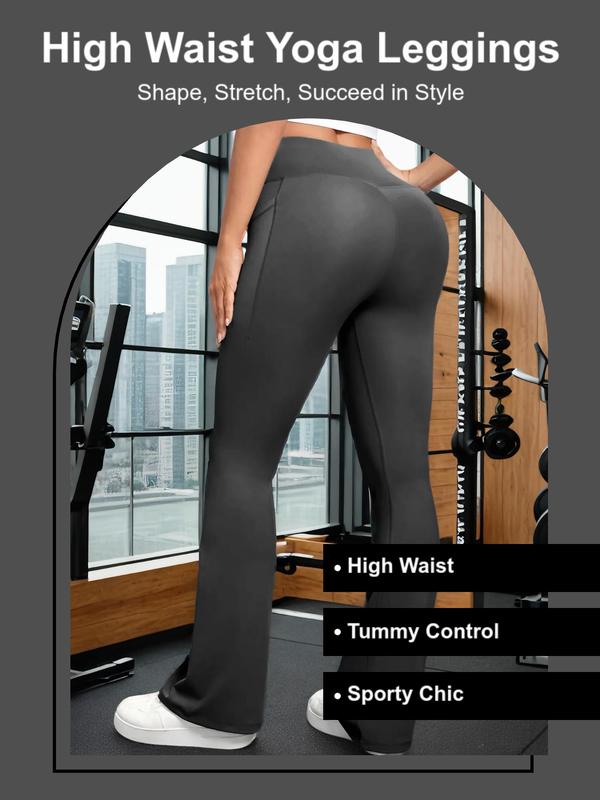 Women's Solid High Waist Pocket Sports Leggings, Breathable Comfortable High Stretch Yoga Leggings, Ladies Sportswear for Indoor Outdoor Wear, Tummy Control