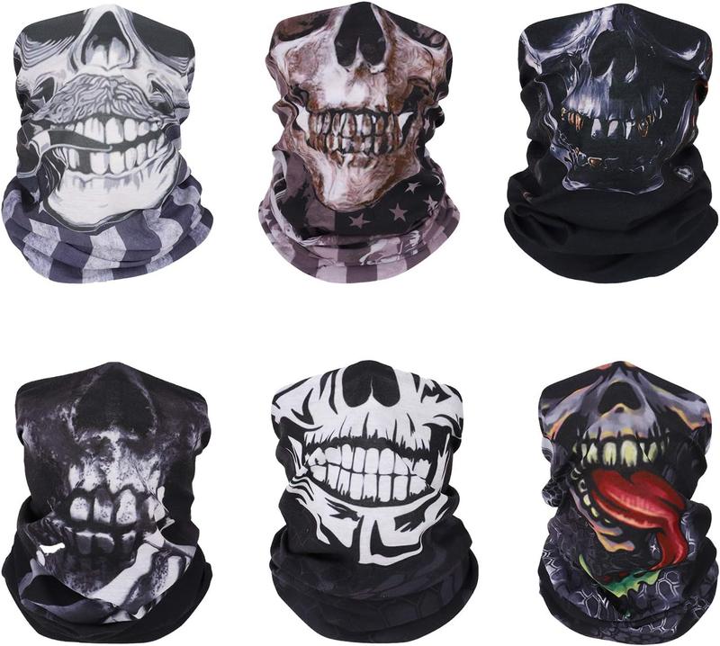 Halloween Face Mask for Cold Weather [6 Pack], Neck Gaiter Shield Scarf Elastic Balaclava Headbands Headwear, Windproof Skull Bandana for Men Women for Motorcycle Cycling Riding Skiing Party