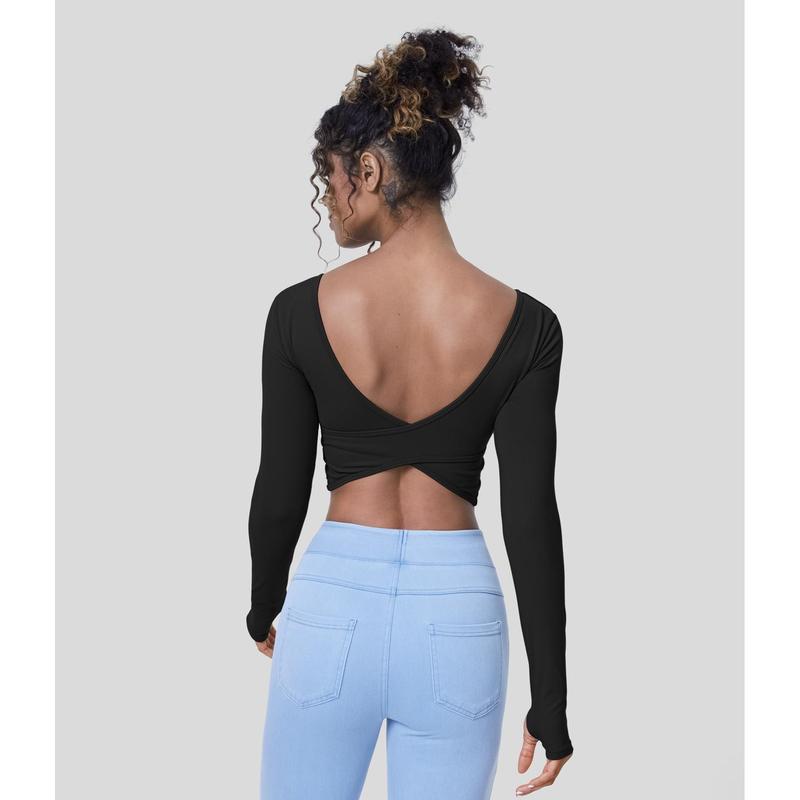 Halara U Neck Backless Crossover Thumb Hole Cropped Yoga Sports Top