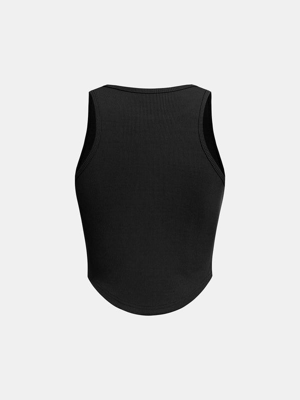 YOZY Women's Solid Round Neck Tank Top, Sporty Sleeveless Top for Yoga Gym Workout, Ladies Summer Clothes