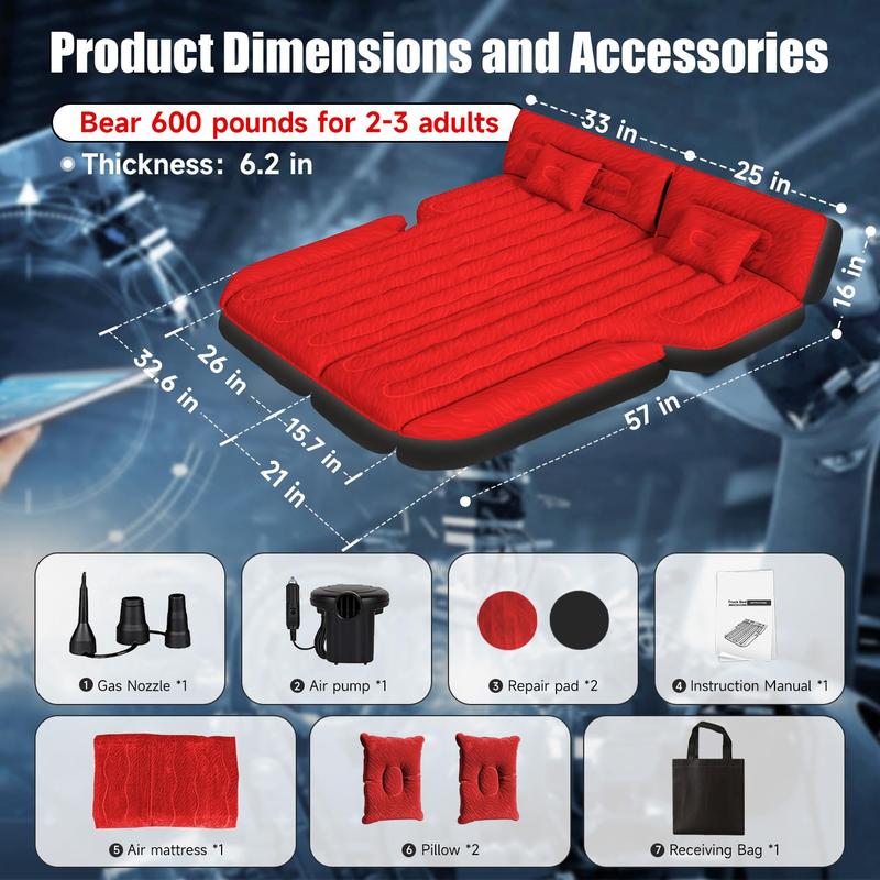 Inflatable SUV Air Mattress Bed Car Mattress for SUV, Double-Sided Flocking Travel Camping Bed Car Air Mattress, Car Sleeping Mattress Bed for Universal SUV with Car Air Pump 2 Pillows airmattress bed