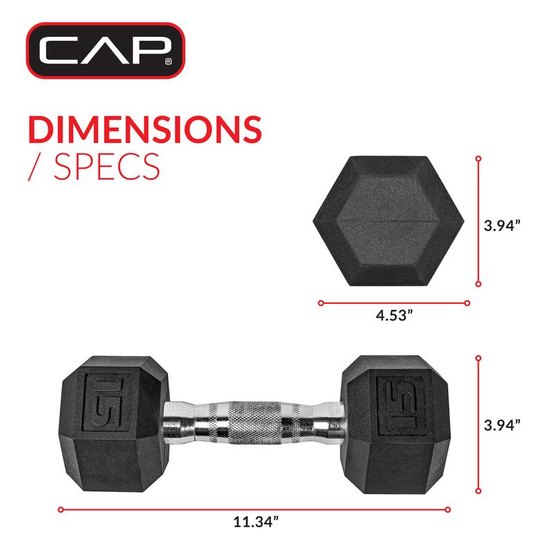 CAP Barbell, 15lb Coated Rubber Hex Dumbbell, Pair