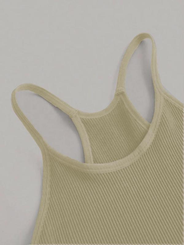 Sporty Women's Solid Color Ribbed Crop Sports Vest, Sport Breathable Comfortable Crop Cami Top for Yoga Gym Workout, Ladies Sportswear for All Seasons