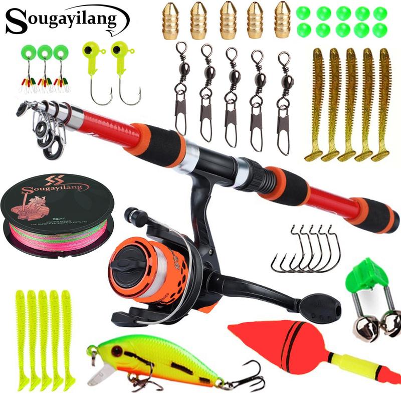 Fishing Pole Set, Father's Day Gift, 1 Set Including 1 Count 6 Section Telescopic Fishing Rod, 1 Spinning Reel, 1 Fishing Line, Assorted Fishing Lures and Fishing Hook, Saltwater Travel Outdoor Recreation Equipment for Flyfishing, Fishing Supplies